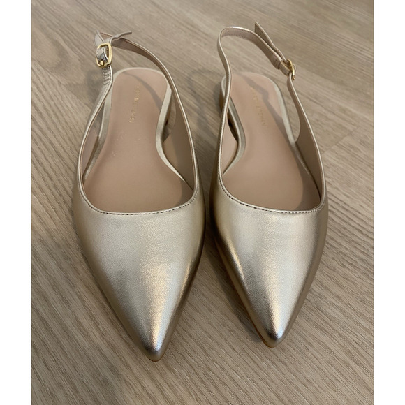 NWOB Stuart Weitzman Mara Gold Pointed Toe slingback Leather shoes Size 5.5 - Picture 7 of 8